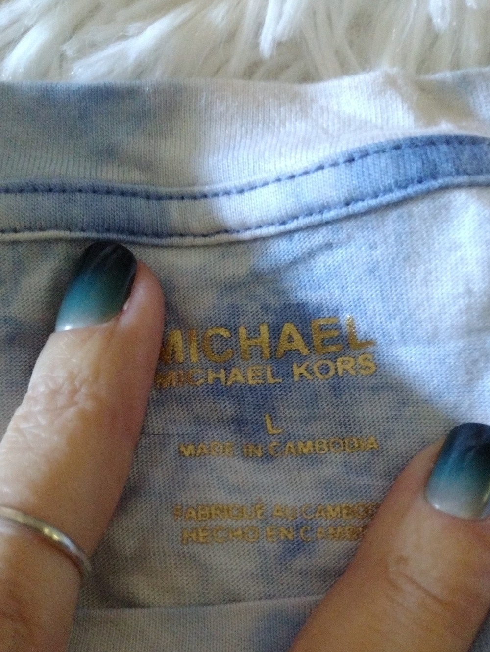 Michael Kors Woman's Light Blue Tie-Dye MK Logo Tee - Picture 3 of 6